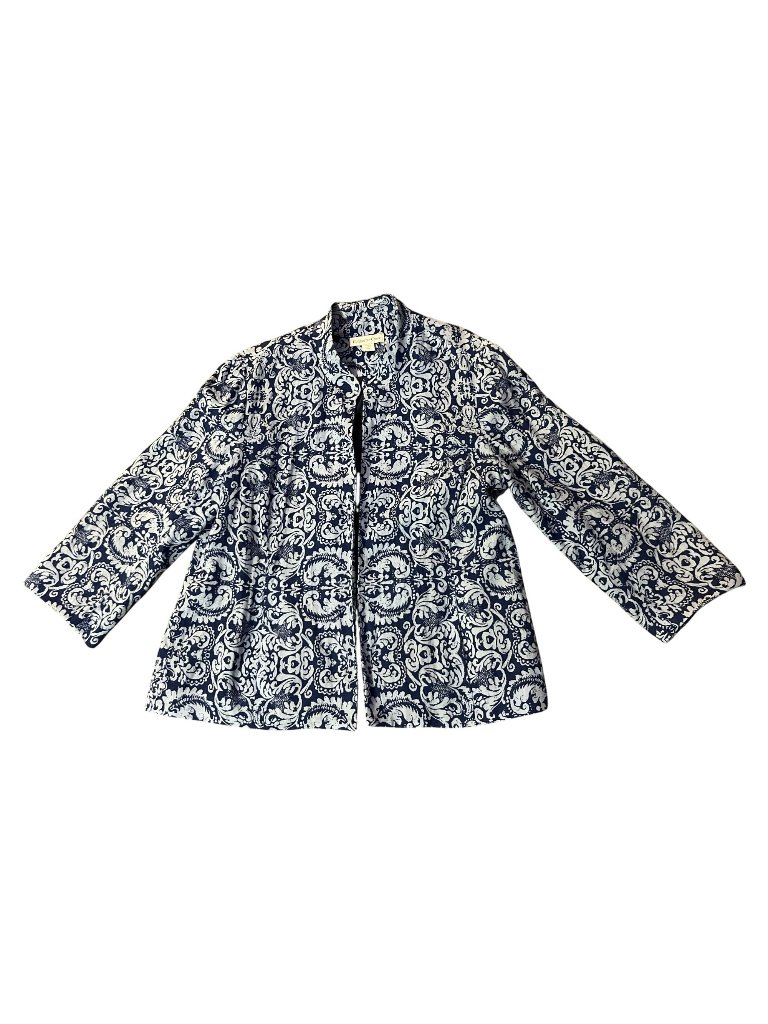 Coldwater Creek Jacket Womens P10 Petite Used Blue White Linen Cotton Lined